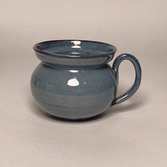 Vintage Handcrafted Pottery Mug Round Blue Glossy Artist Signed Dated 1994 - Picture 2 of 9